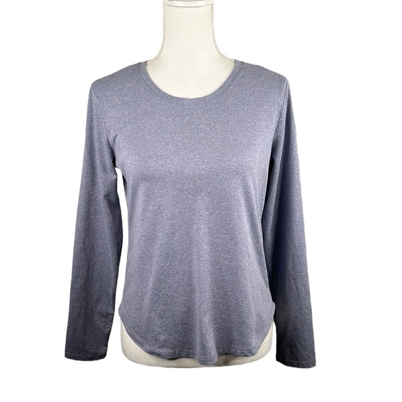 Forever 21 Blue Space Dye Long Sleeve High Low Back Cut Out Work Out Top Size L - Picture 1 of 5